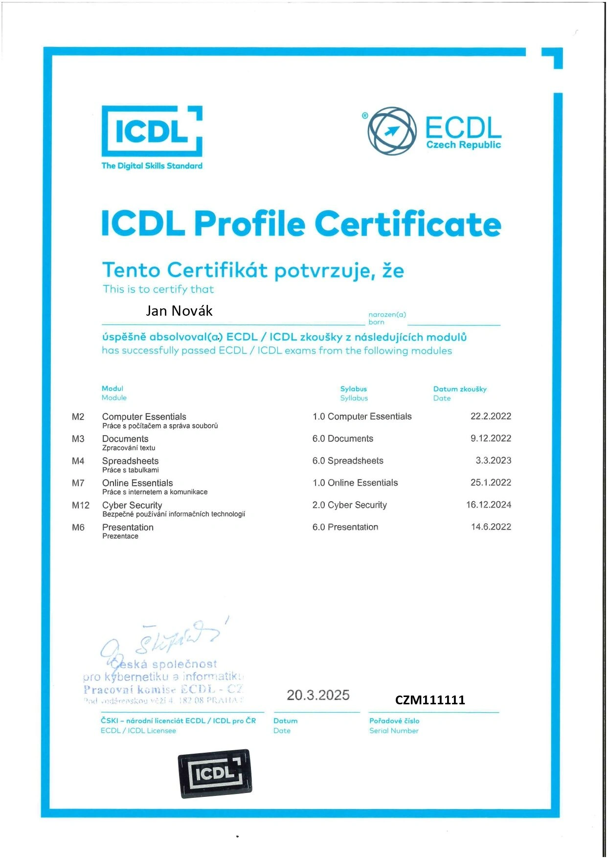 Certifikát ECDL Profile