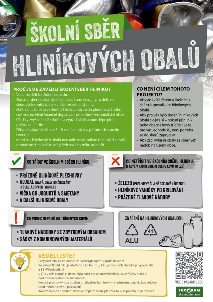 školní sběr hliníkových obalů - plakát s informacemi