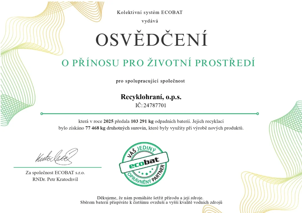 Osvědčení o přínosu pro životní prostředí 2025